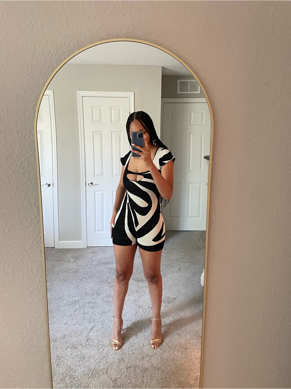 Black and White Abstract Print Romper